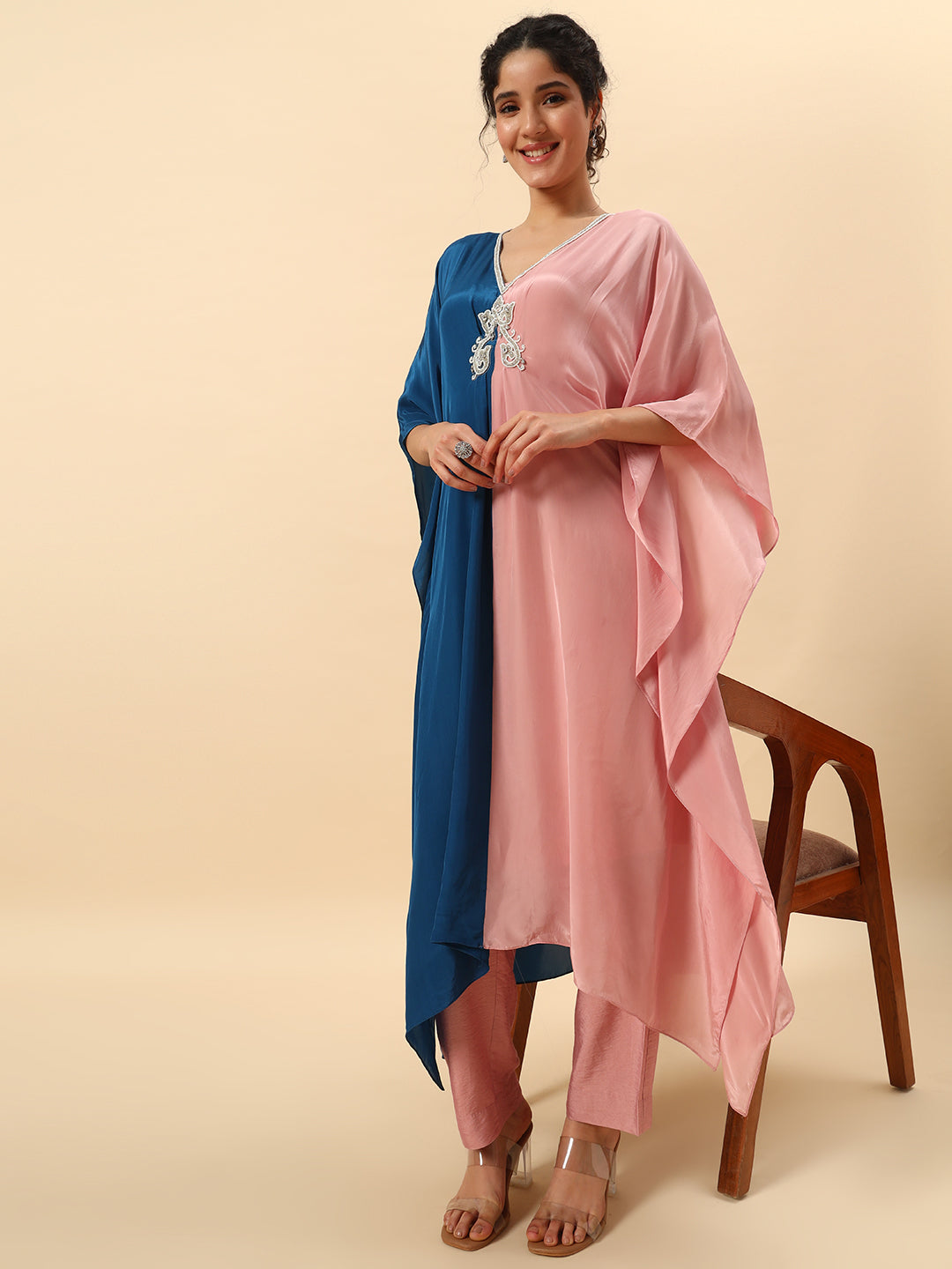 Sapphire & Rose Colour-Block Kaftan Set