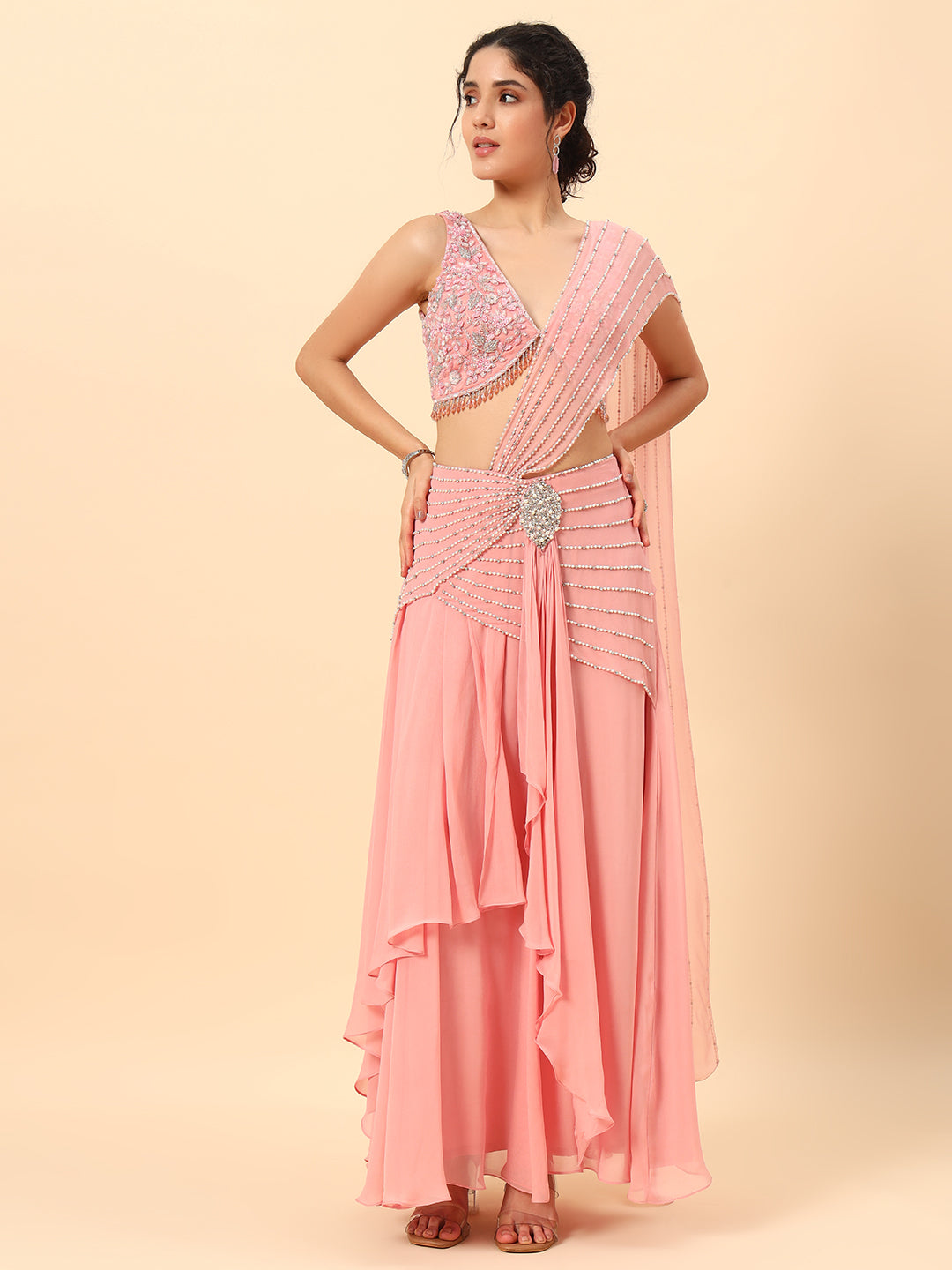 Beautiful Baby Pink Drape saree