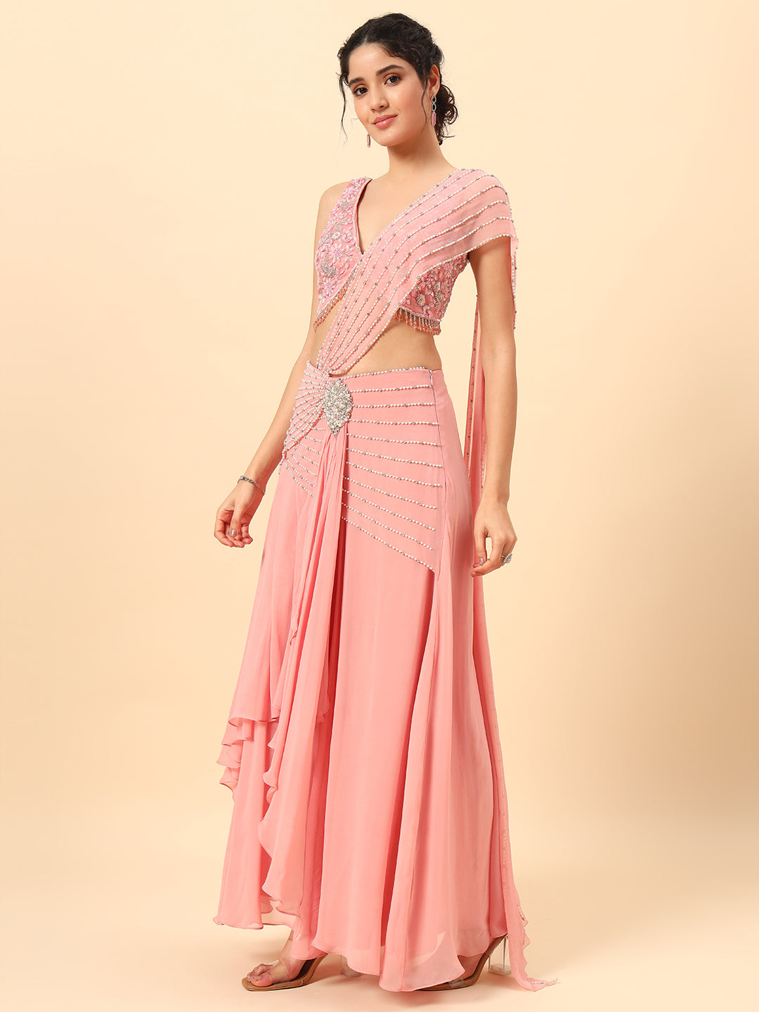 Beautiful Baby Pink Drape saree