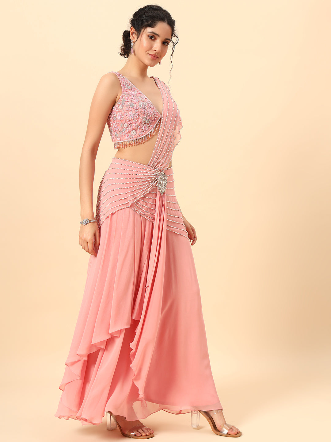 Beautiful Baby Pink Drape saree
