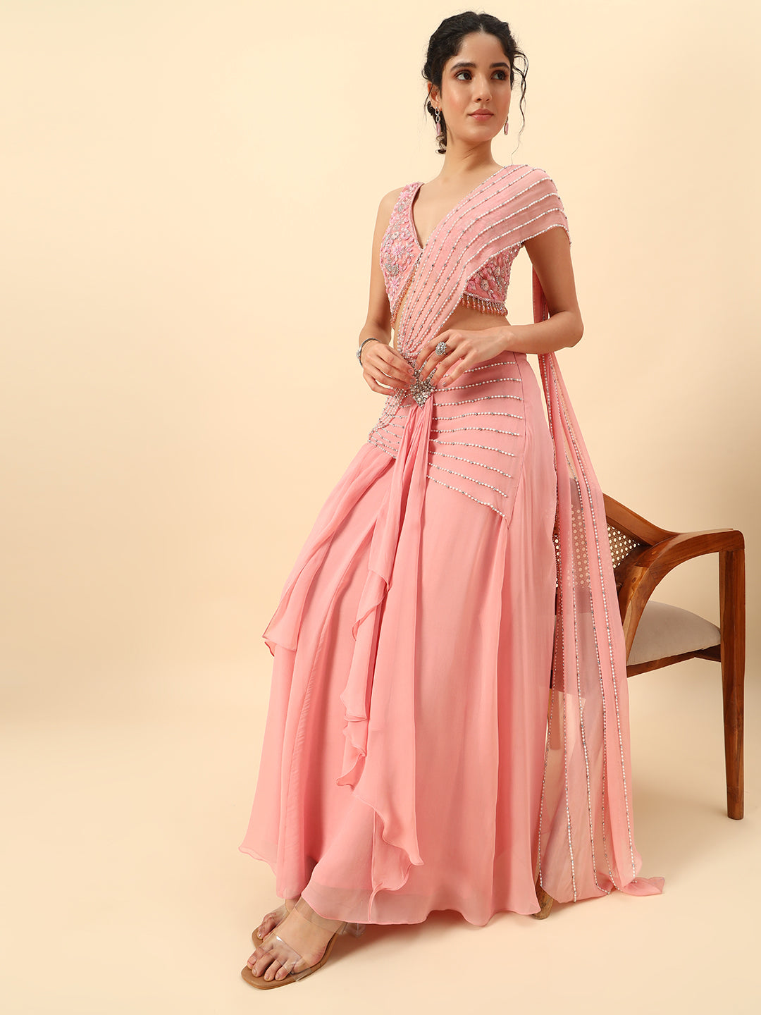 Beautiful Baby Pink Drape saree