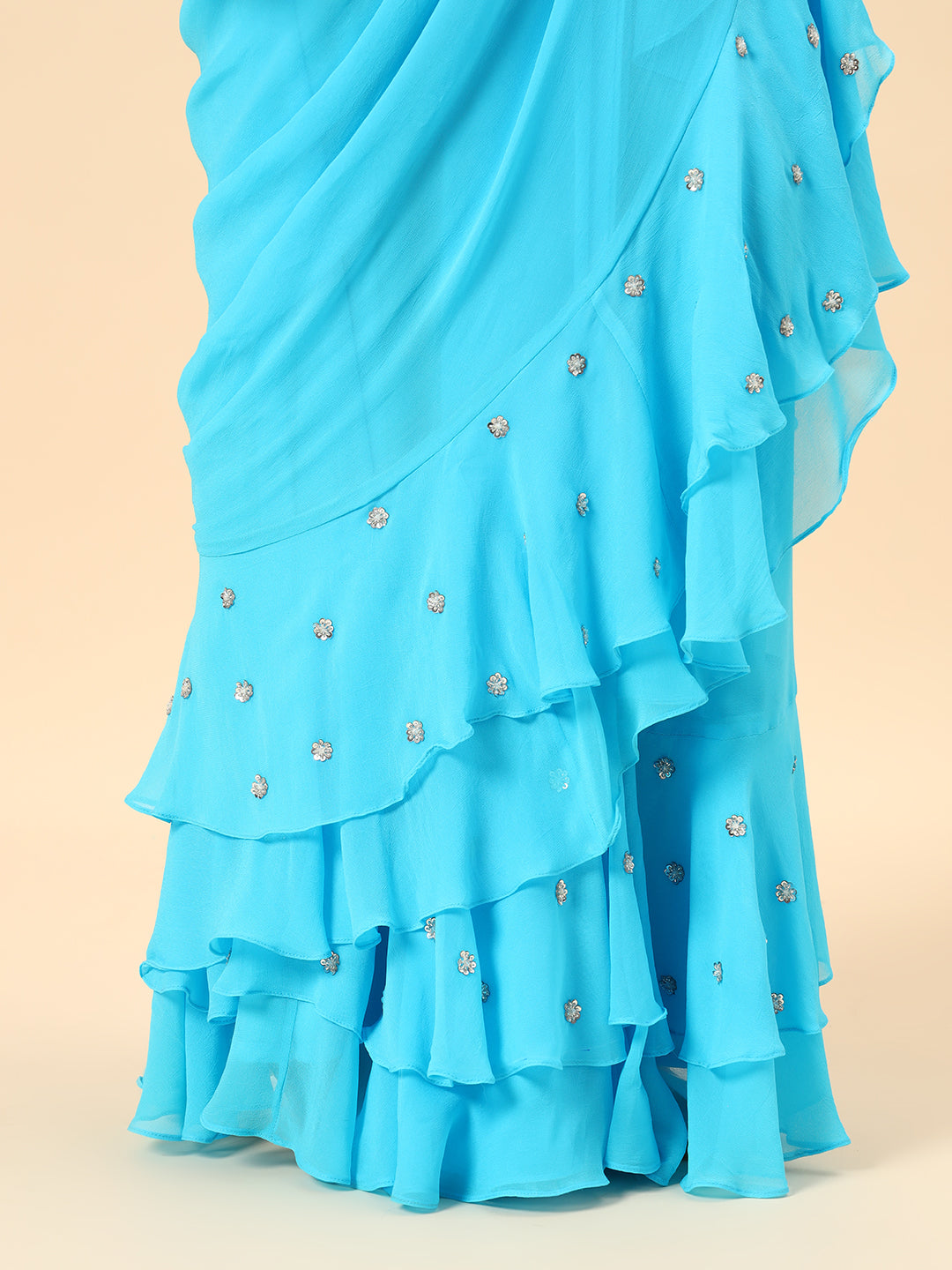 Beautiful Sky Blue Drape saree