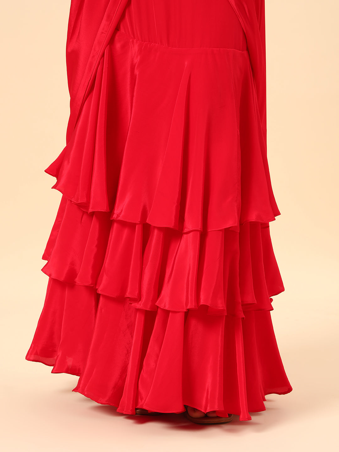 Beautiful Cherry Red Drape saree