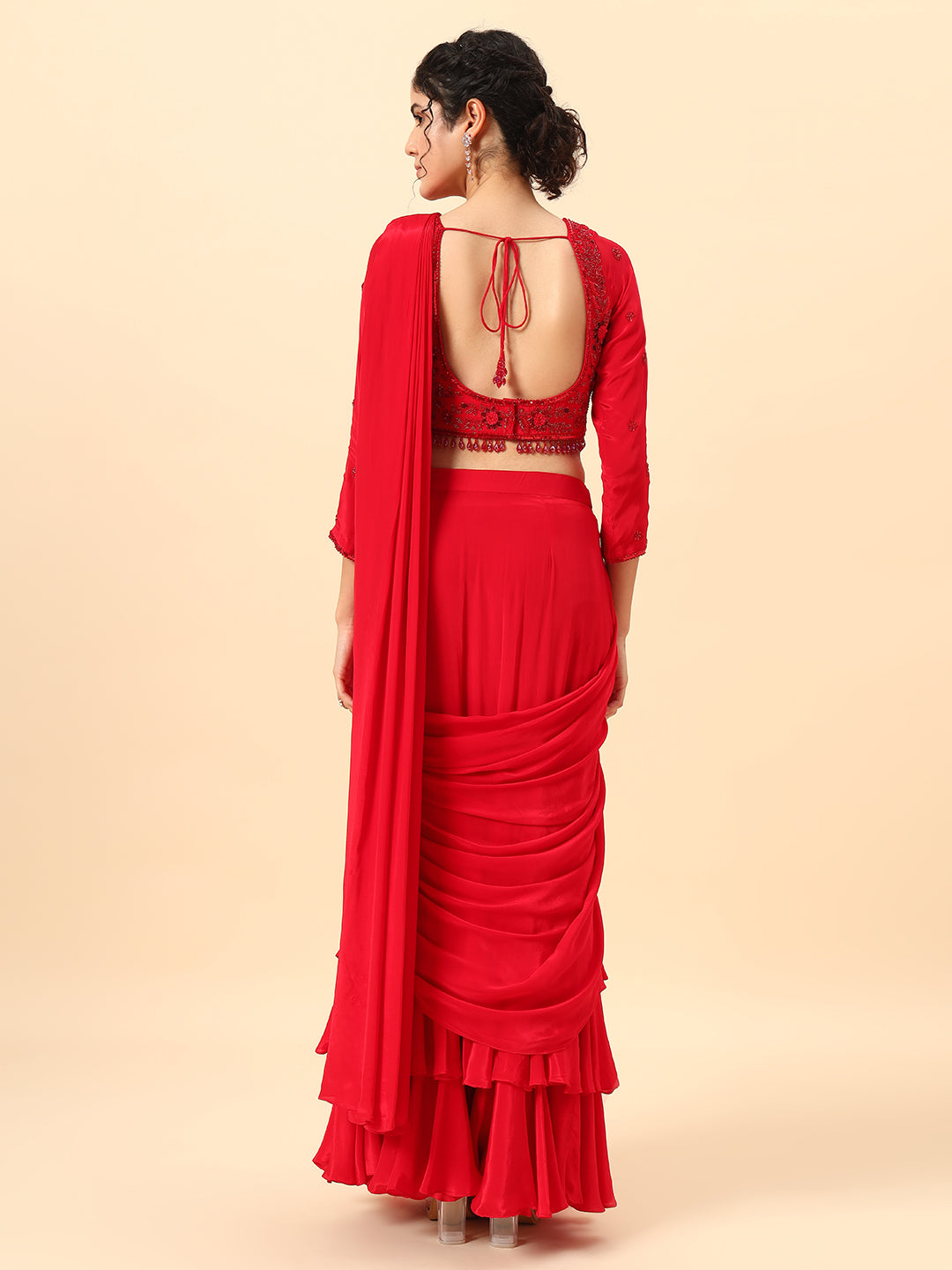 Beautiful Cherry Red Drape saree