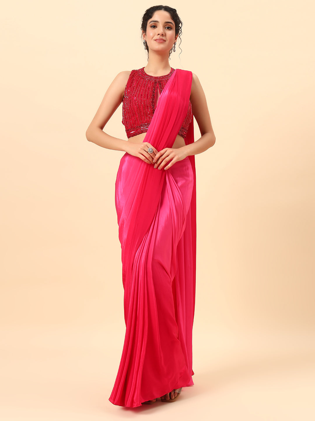 Beautiful Pink Ombre Drape Saree