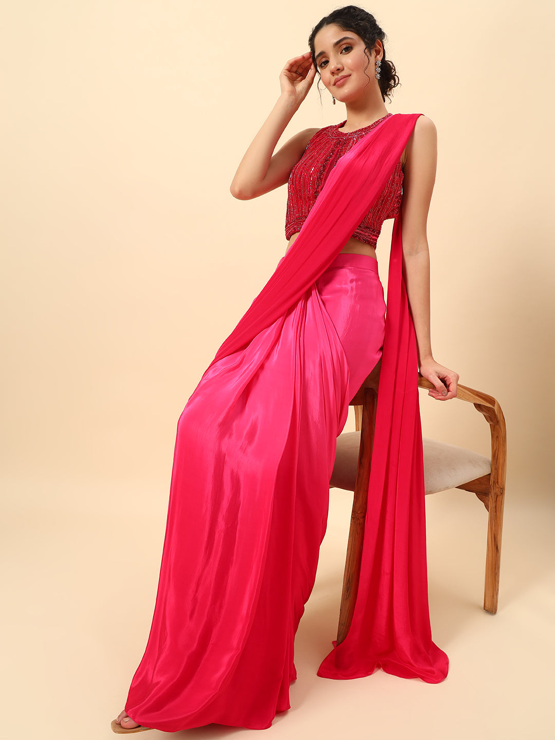 Beautiful Pink Ombre Drape Saree
