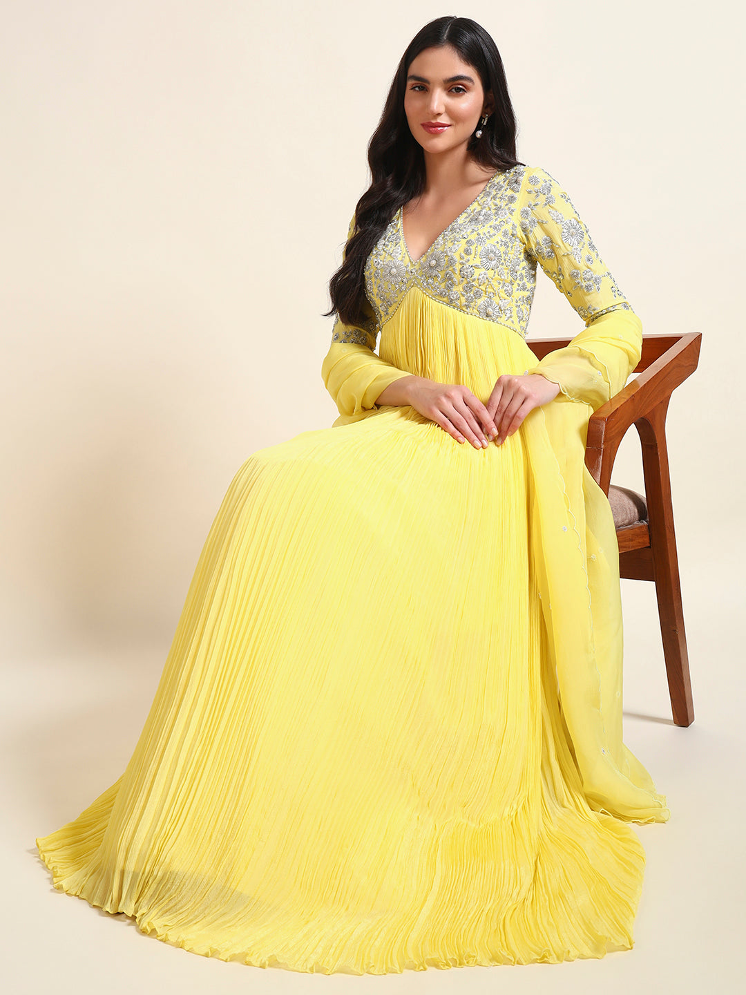 Lemon Yellow Embroidered Anarkali Set