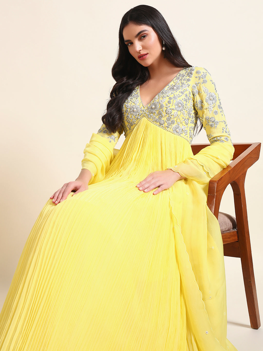Lemon Yellow Embroidered Anarkali Set