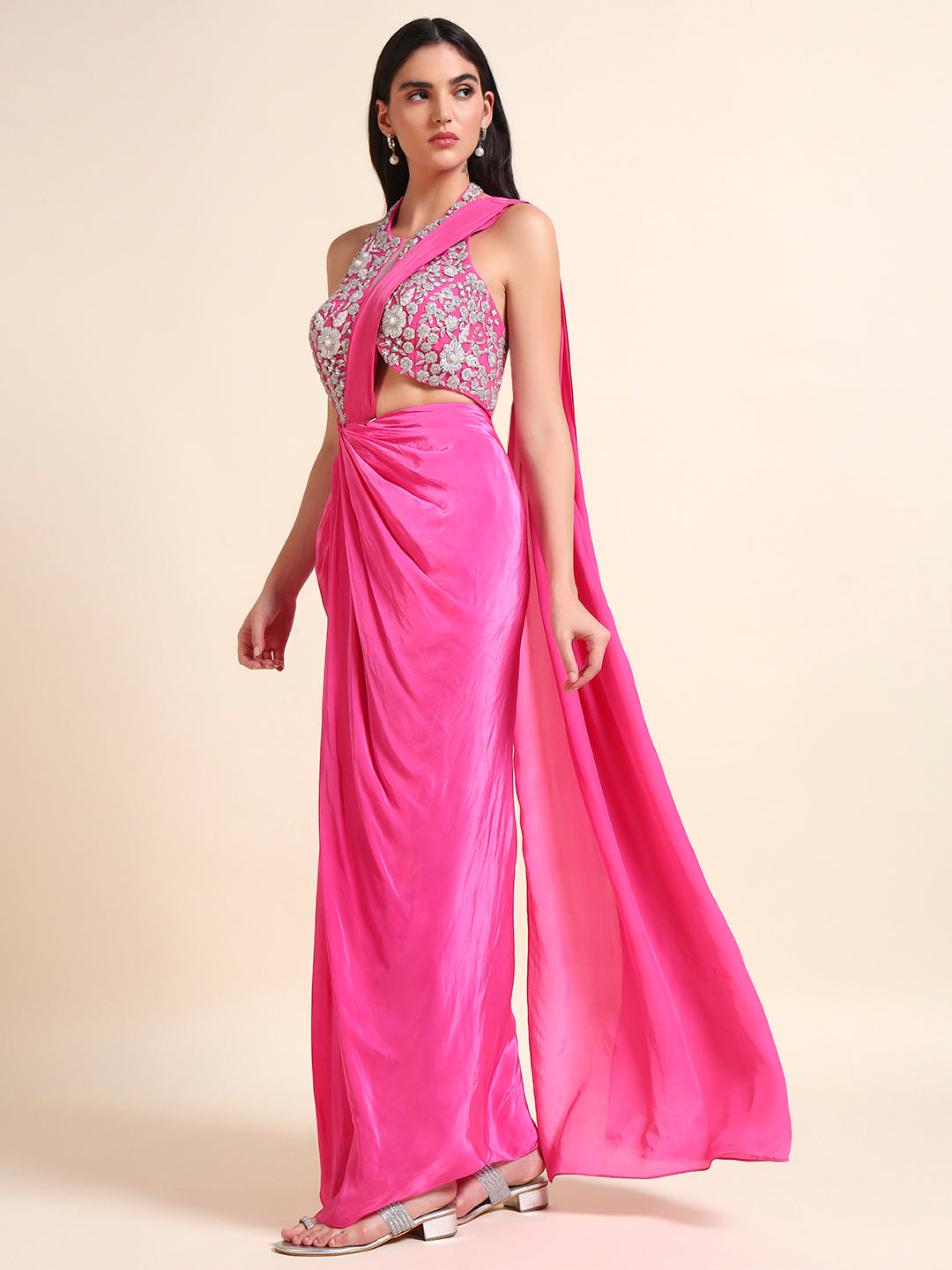 Beautiful Hot Pink Drape Saree