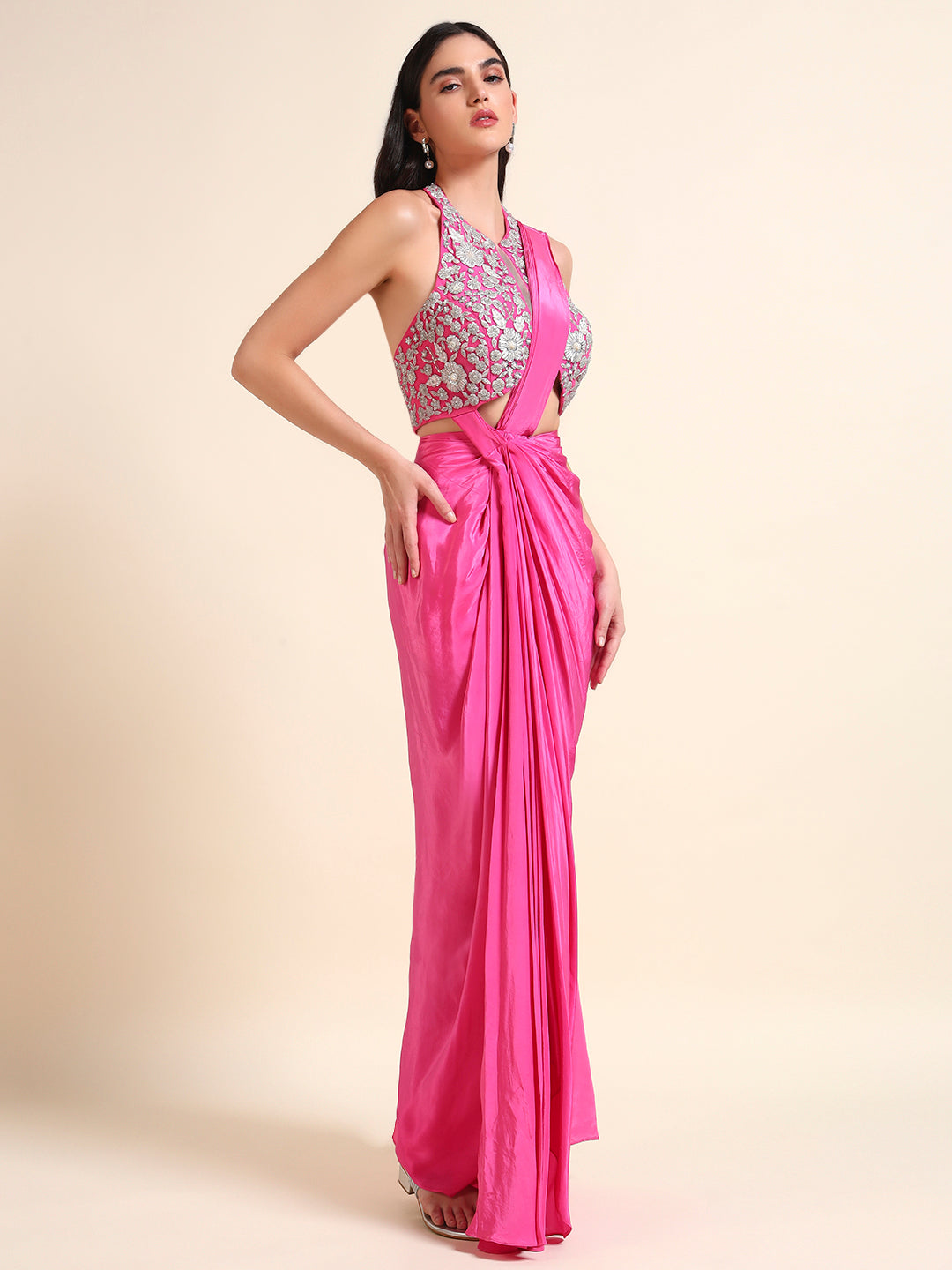 Beautiful Hot Pink Drape Saree