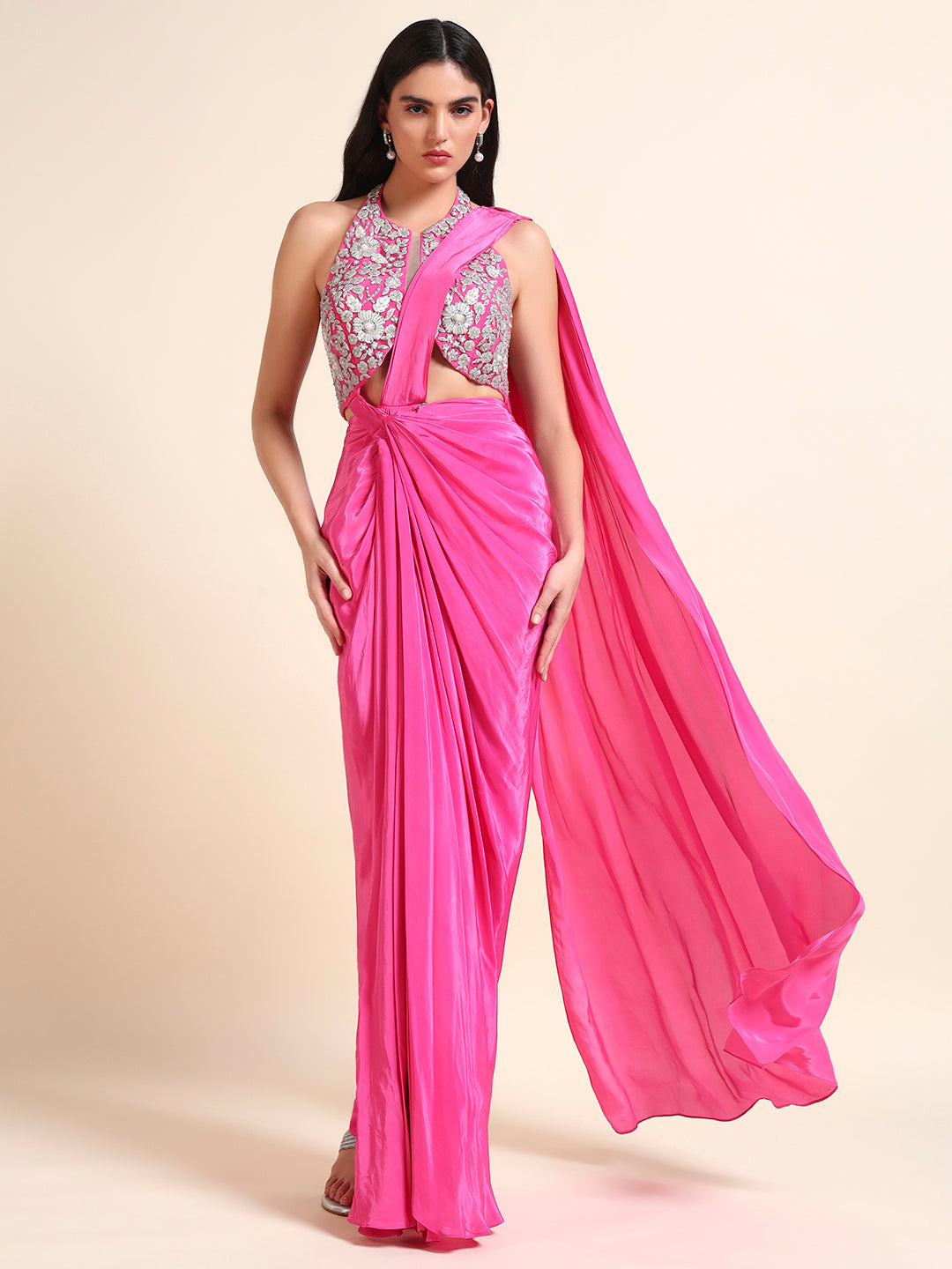 Beautiful Hot Pink Drape Saree