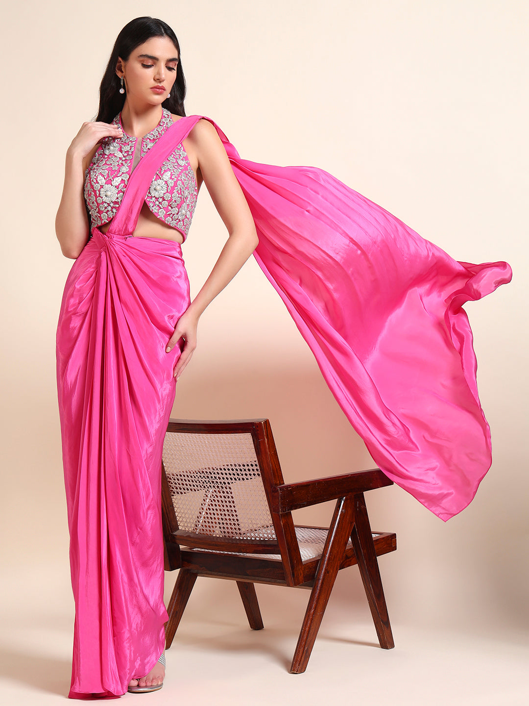 Beautiful Hot Pink Drape Saree