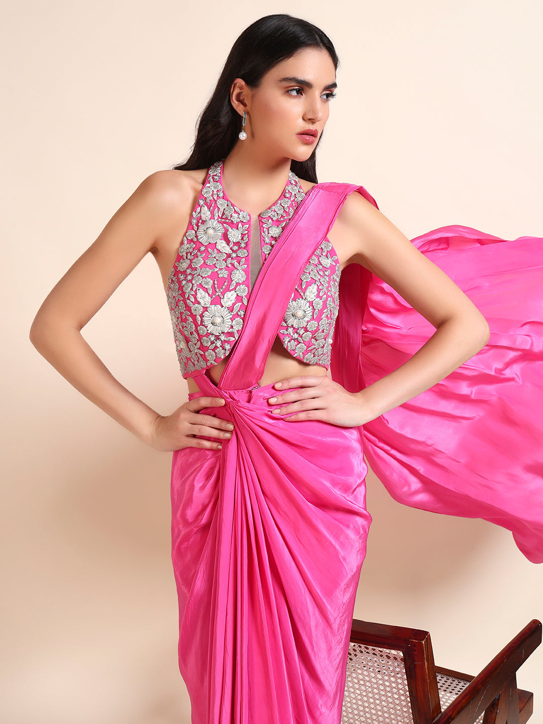 Beautiful Hot Pink Drape Saree