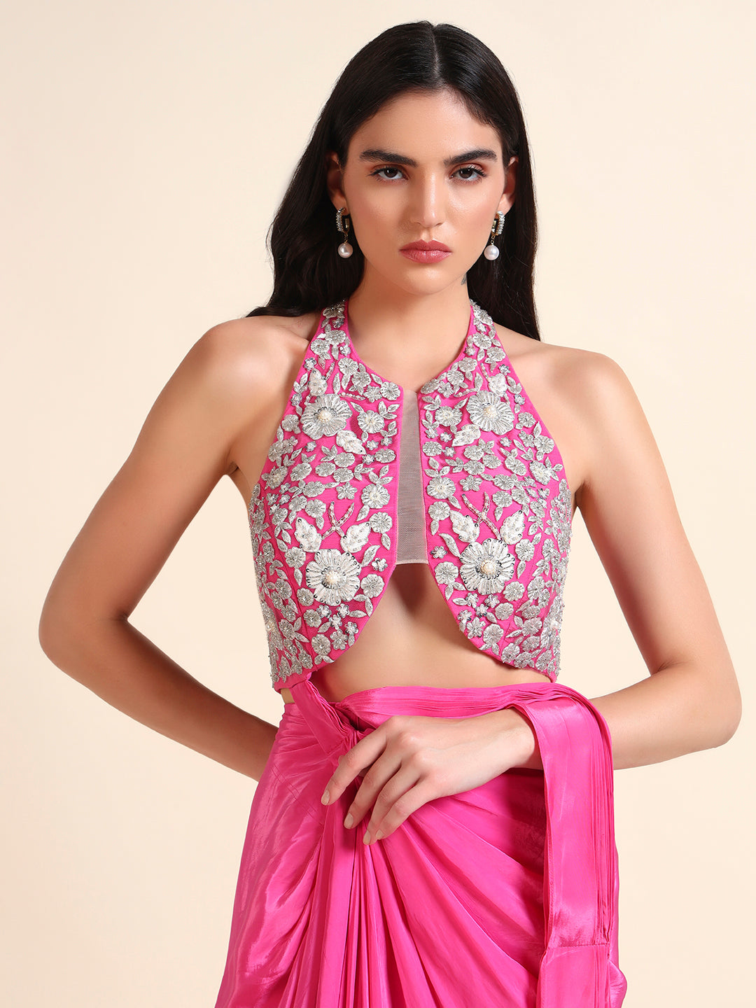 Beautiful Hot Pink Drape Saree