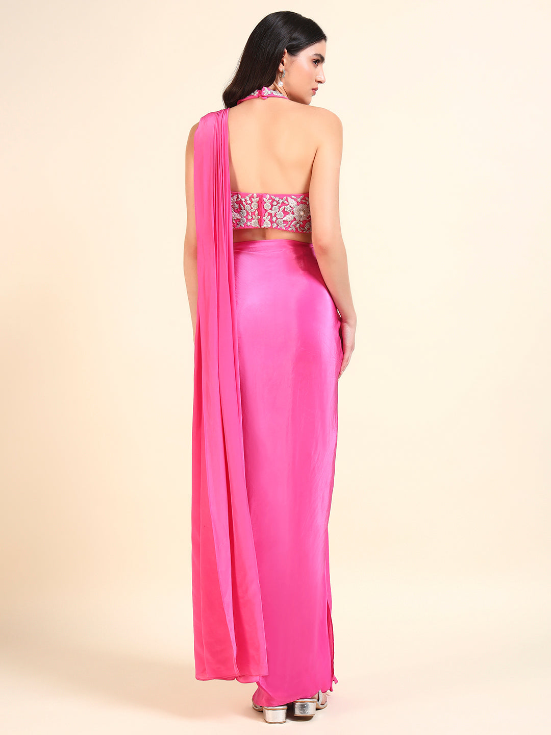 Beautiful Hot Pink Drape Saree