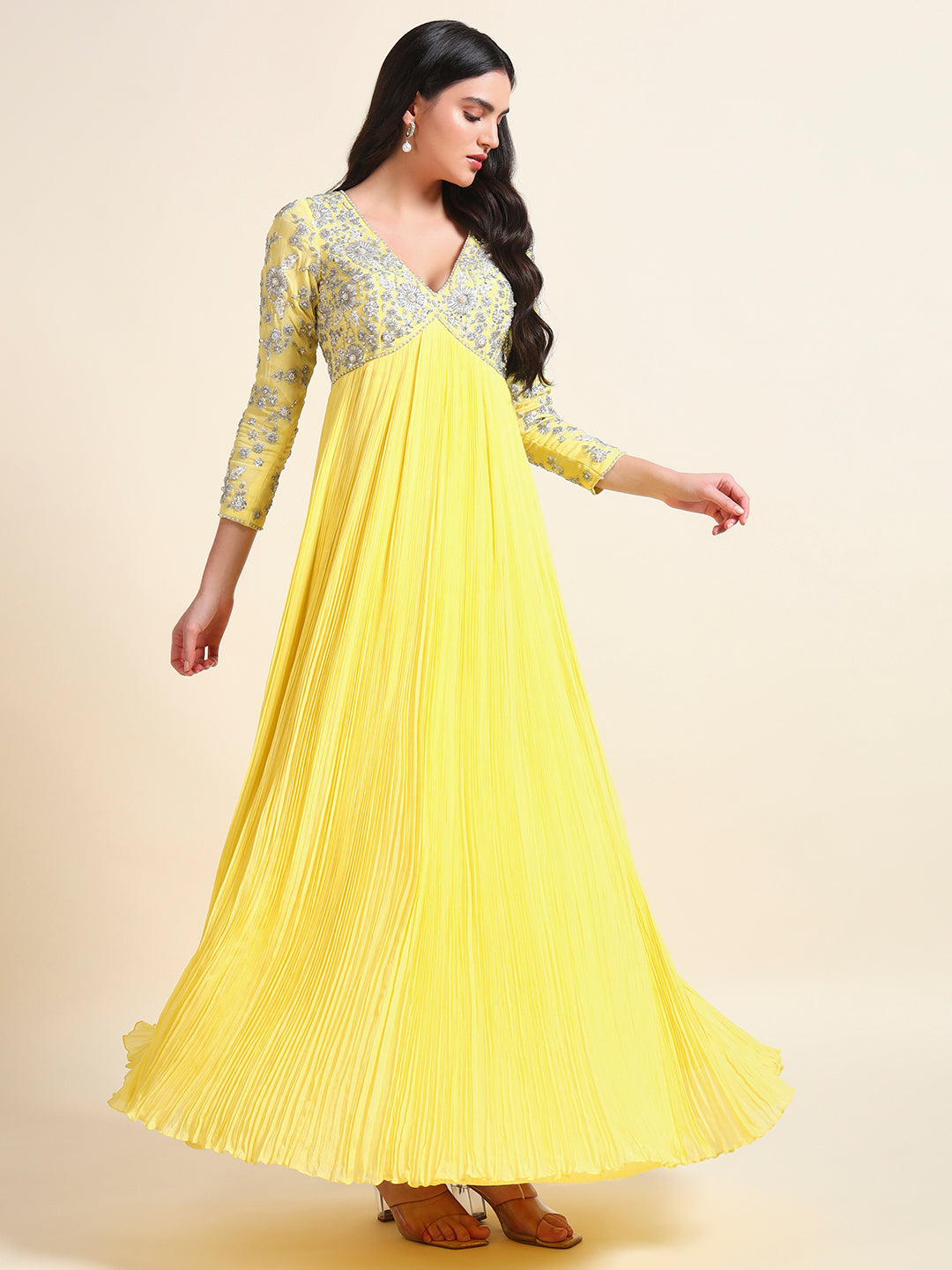Lemon Yellow Embroidered Anarkali Set