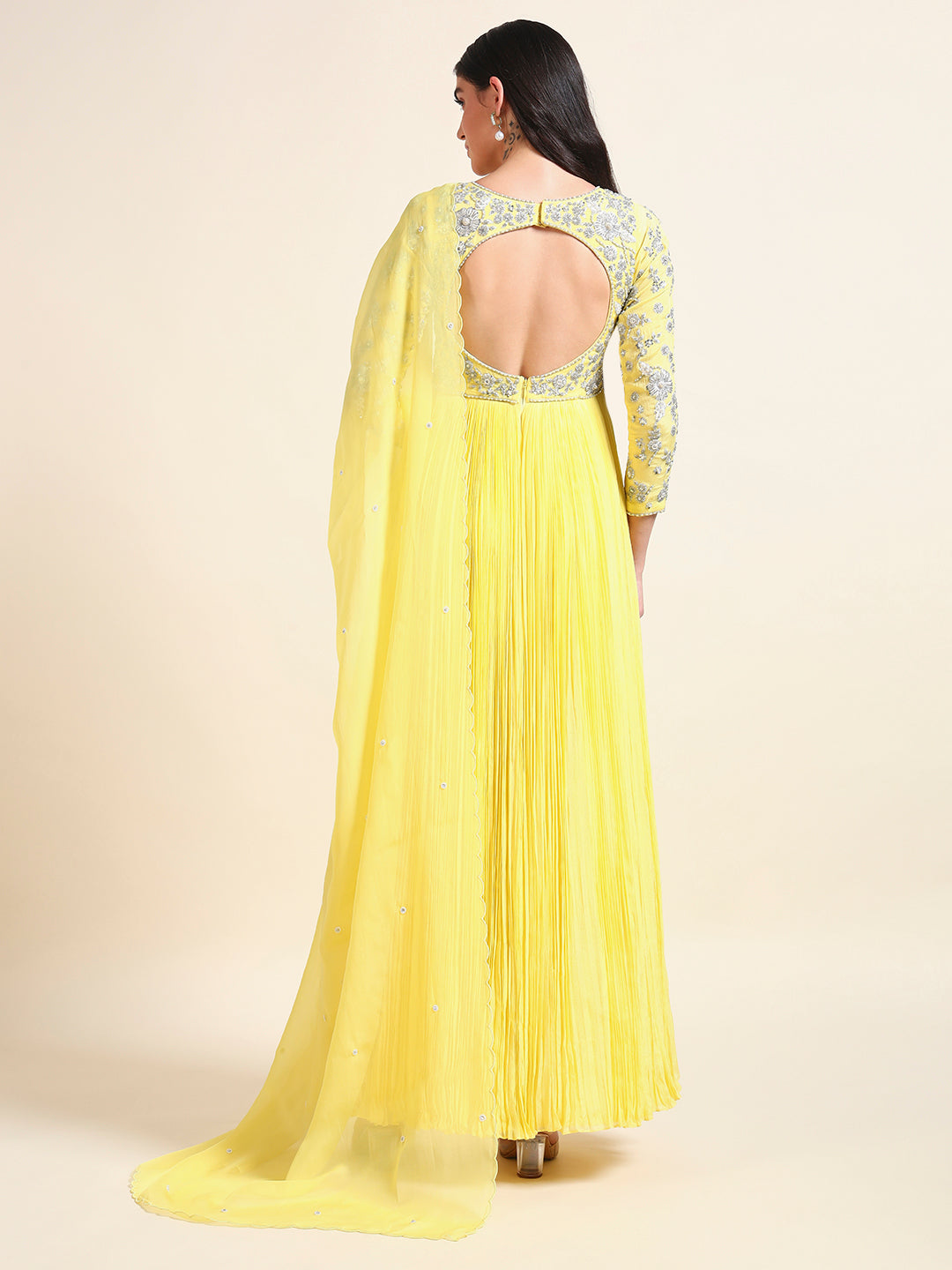 Lemon Yellow Embroidered Anarkali Set