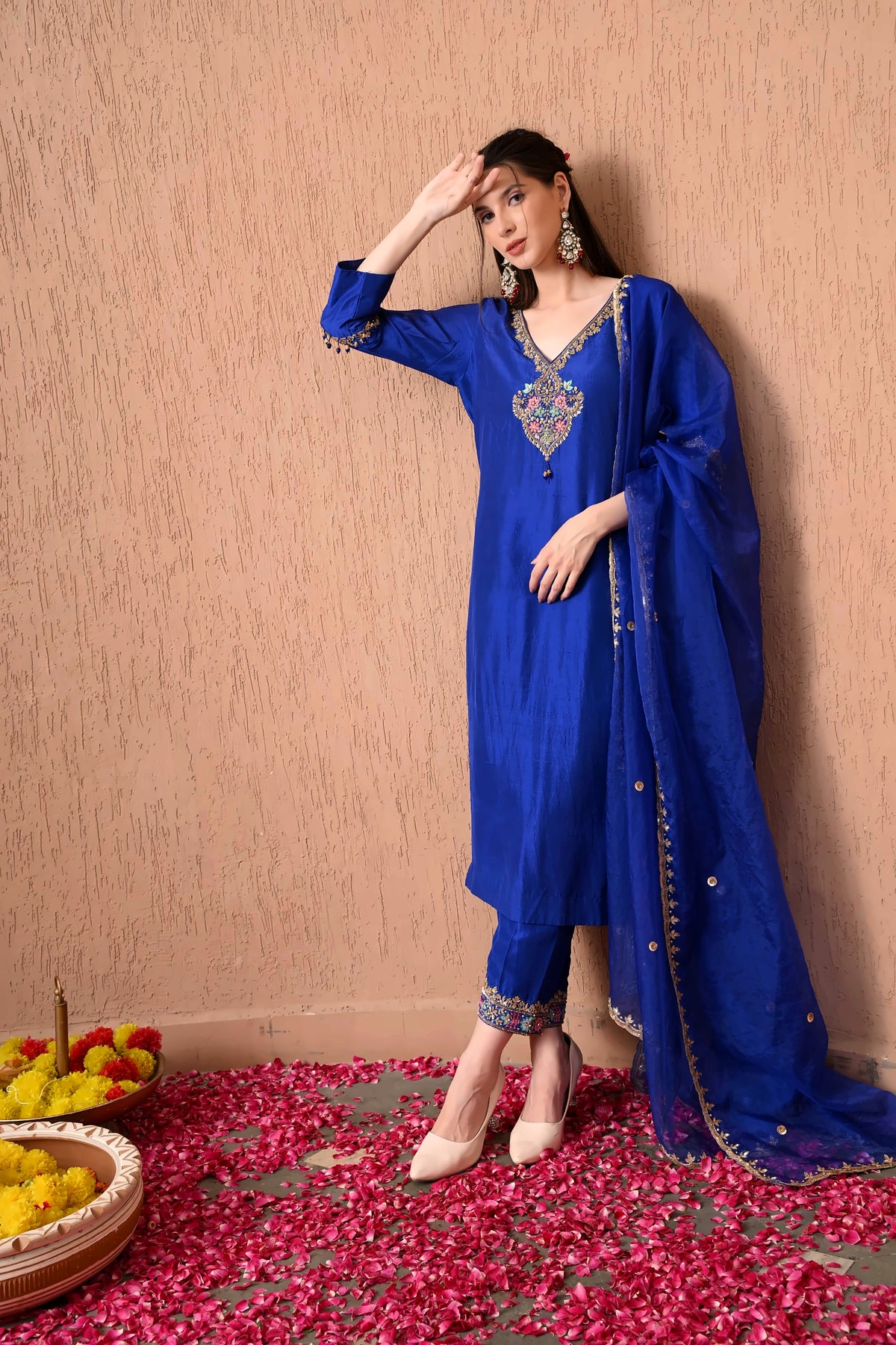 Royal Blue Chanderi Kurta Set
