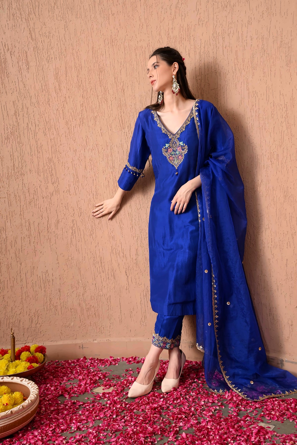 Royal Blue Chanderi Kurta Set