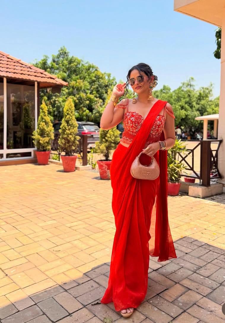 Beautiful Rust Orange Drape saree