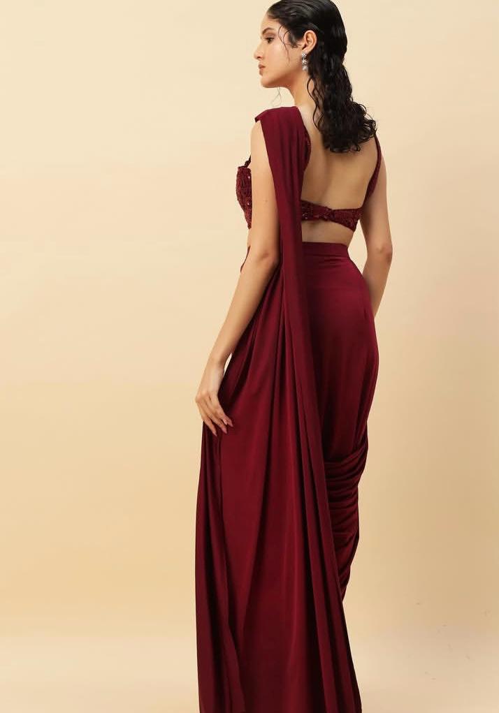 Beautiful Dark Maroon Drape saree