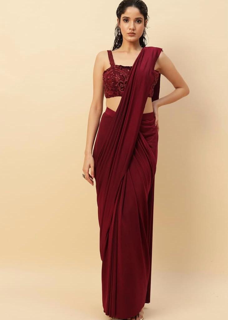 Beautiful Dark Maroon Drape saree