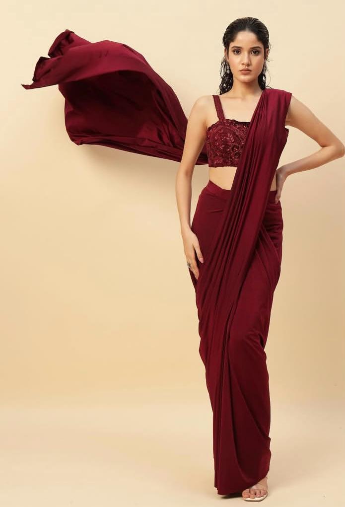 Beautiful Dark Maroon Drape saree