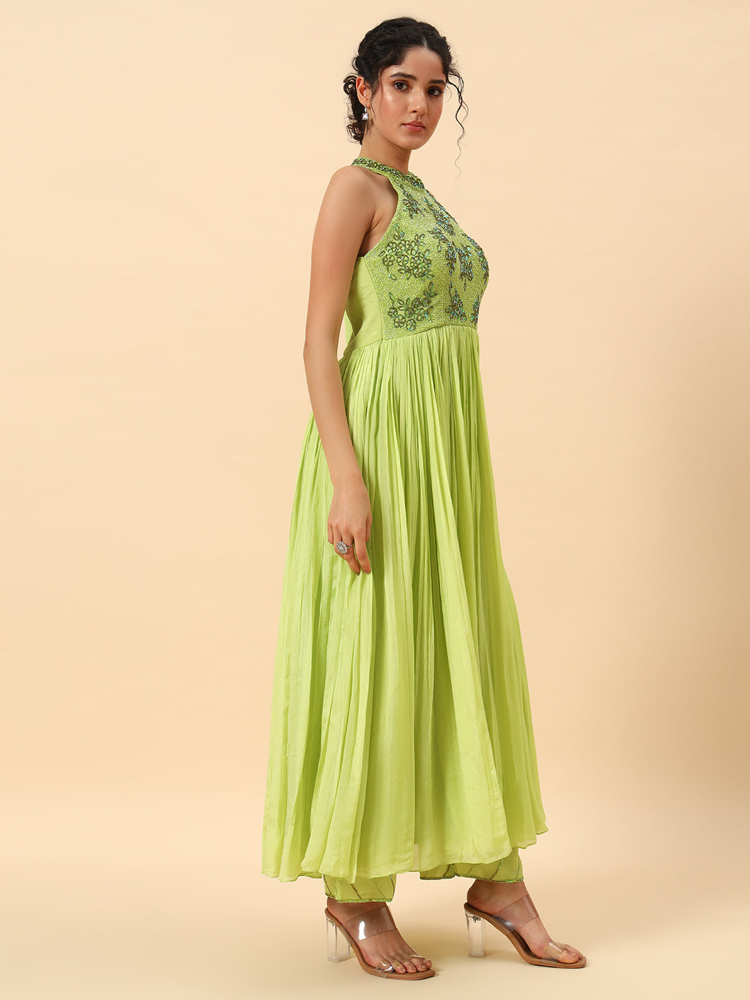 Lime Halter Anarkali Set — view 2