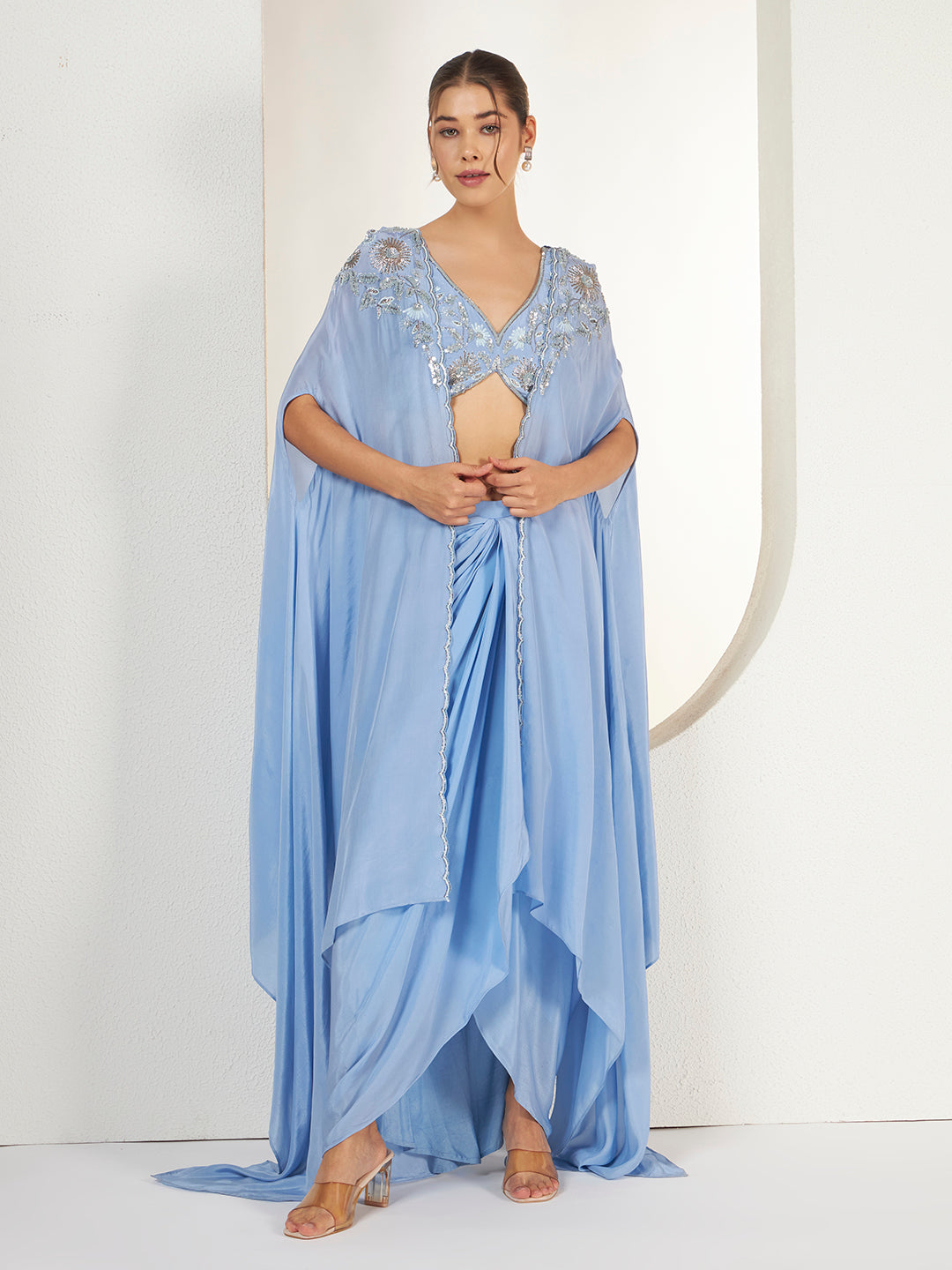 Powder Blue Drape Skirt & Cape Set — view 6