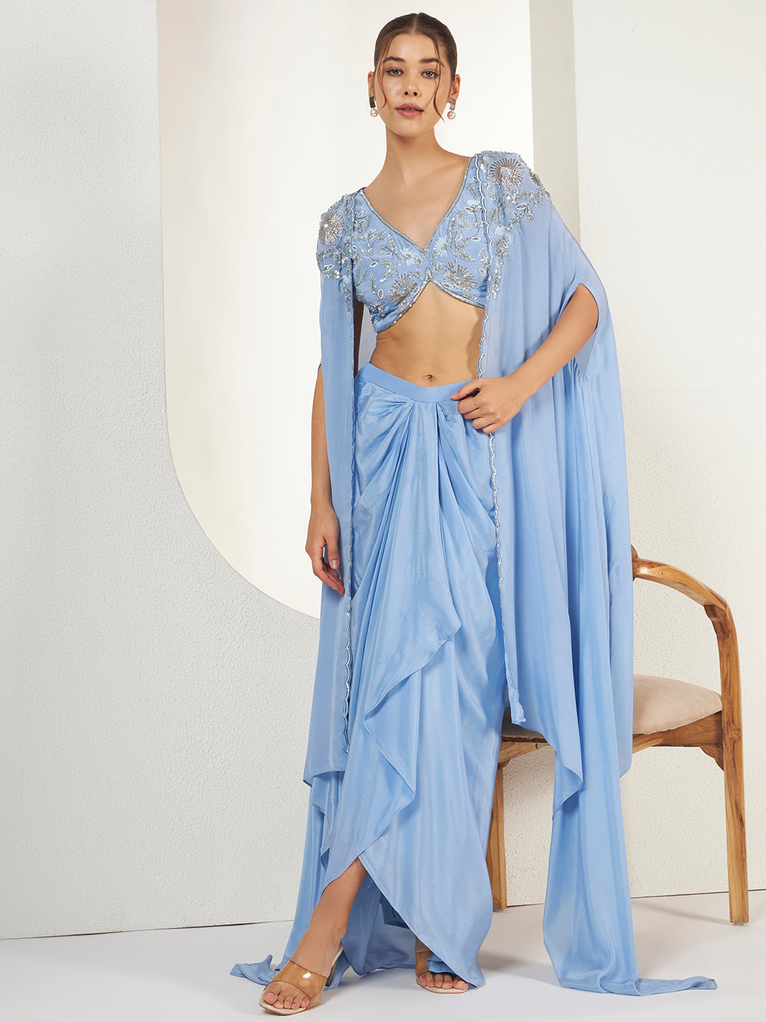 Powder Blue Drape Skirt & Cape Set — view 1