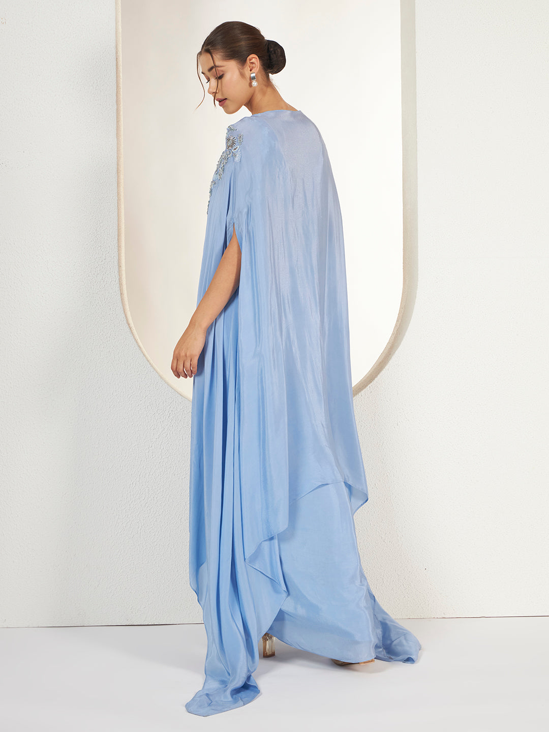 Powder Blue Drape Skirt & Cape Set — view 5