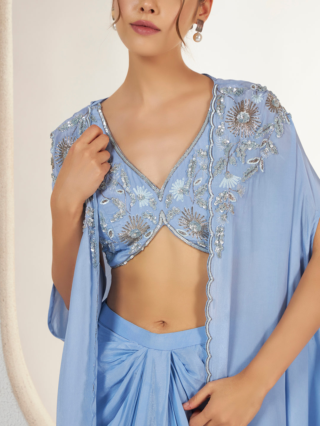 Powder Blue Drape Skirt & Cape Set — view 7