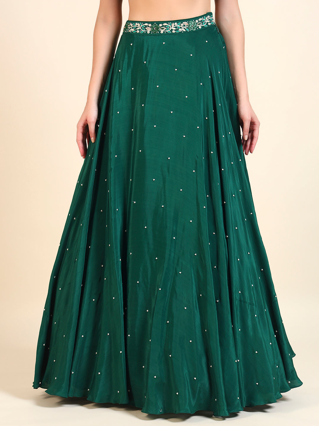 Bottle Green Lehenga with Drape — view 8
